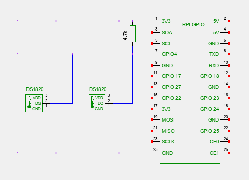 Schematic to connect the DS18020 to the GPIO port of the Raspberry Pi